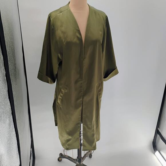 Anthropologie Floreat Kimono One Size Satin Floral Embroidered Open Front Green - Picture 8 of 15